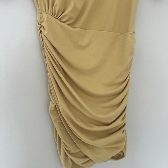Zara Short Sleeve Yellow Draped Mini Dress Ruched Side Zip Womens Size XS - Picture 6 of 10